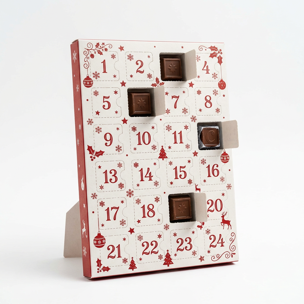 Schoko-Adventskalender Tischkalender Hochformat (bedruckbar)