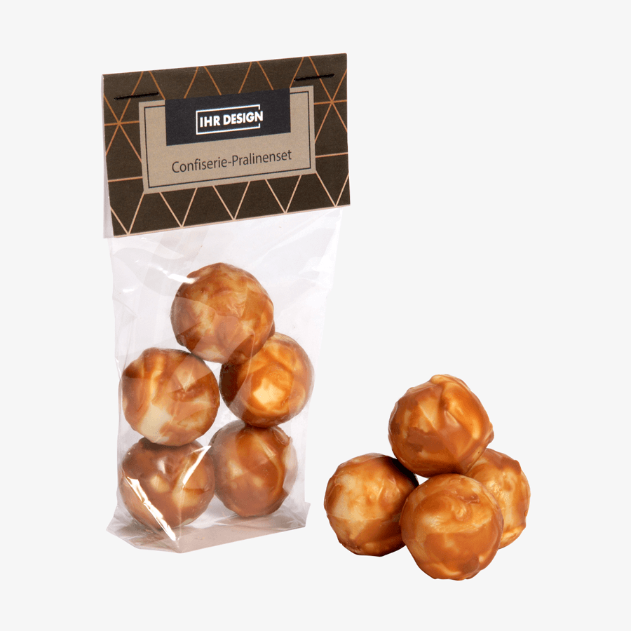 5er-Pralinenset (alkoholfrei) ca. 60 g Folienbeutel, beidseitig farbig (bedruckbar)