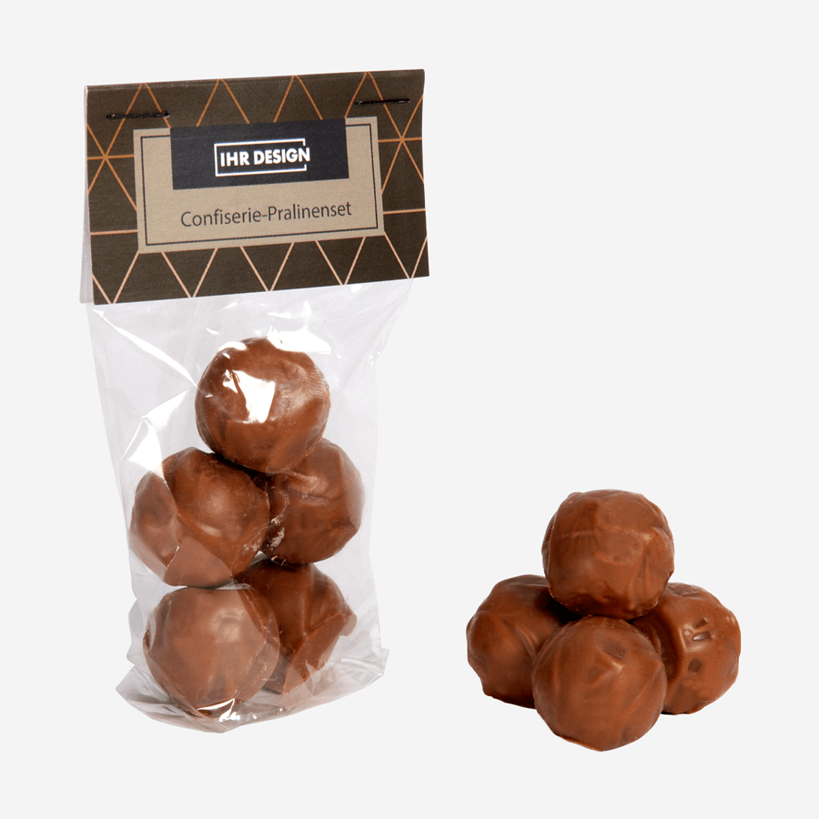 5er-Pralinenset (alkoholhaltig) ca. 60 g, beidseitig farbig (bedruckbar)