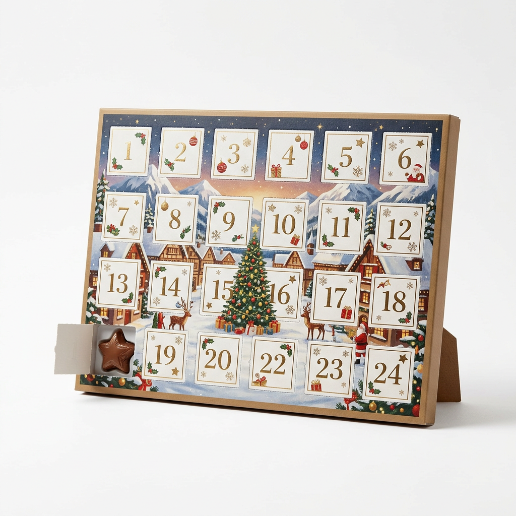 Schoko-Adventskalender Tischkalender Querformat (bedruckbar)