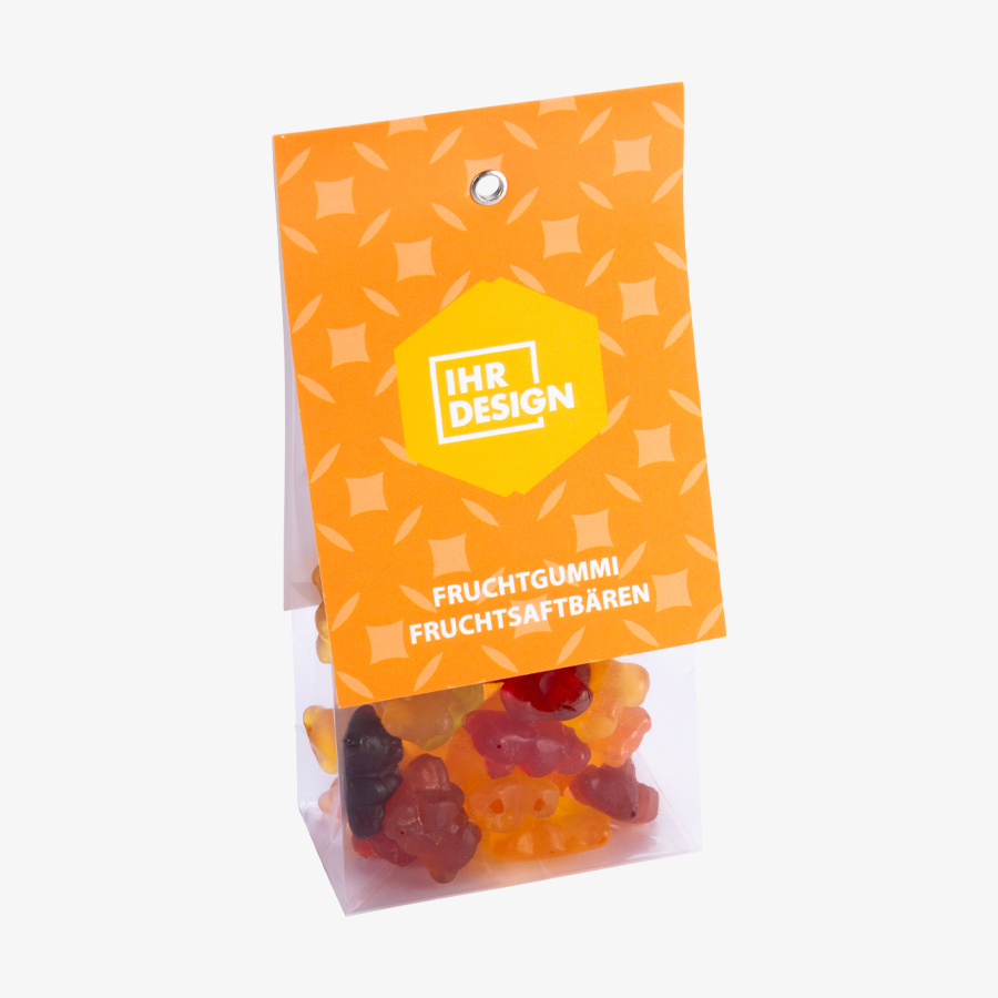 Fruchtgummi Fruchtsaftbären im 80 g Folienbeutel, beidseitig farbig (bedruckbar)