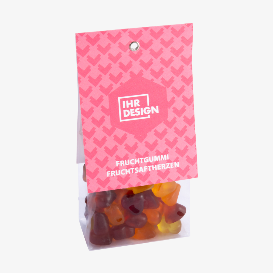 Fruchtsaftherzen 80 g Beutel, beidseitig farbig (bedruckbar)