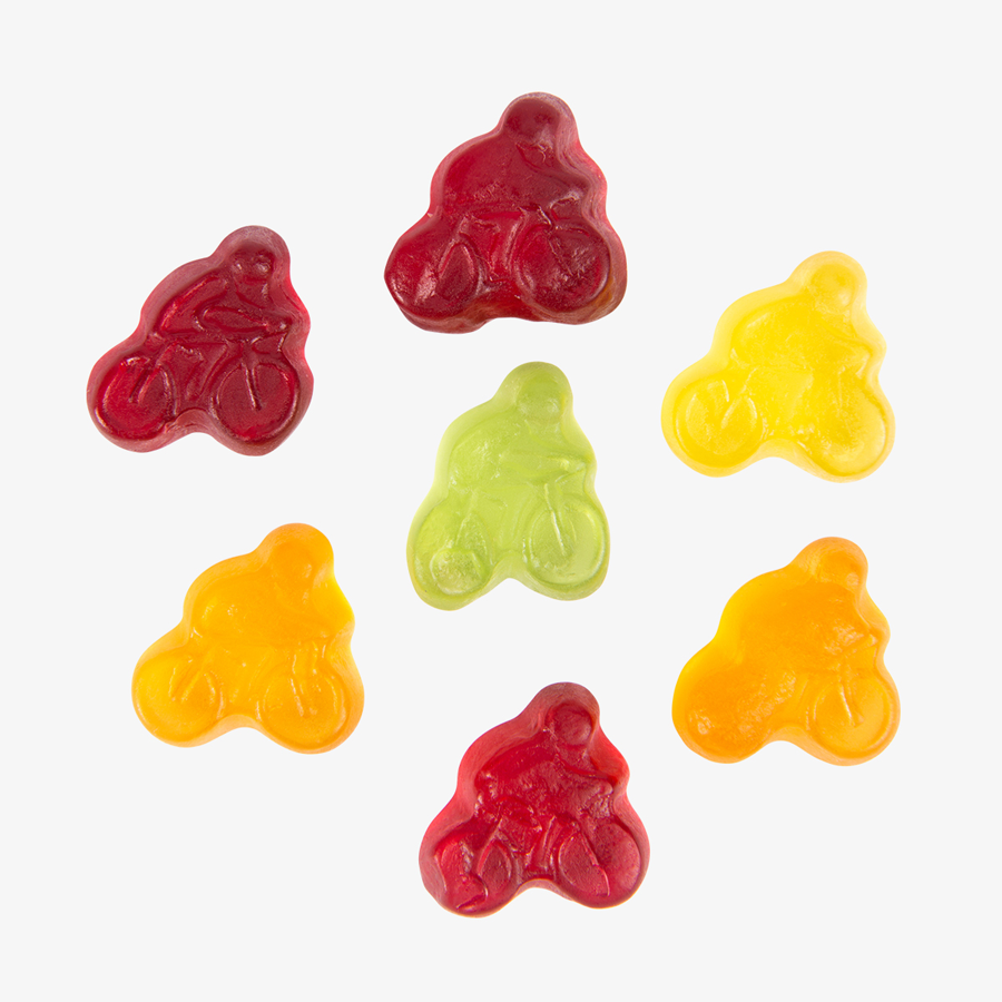 Fruchtgummi-Tütchen 10 g (Form: Fahrradfahrer), einseitig farbig (bedruckbar)