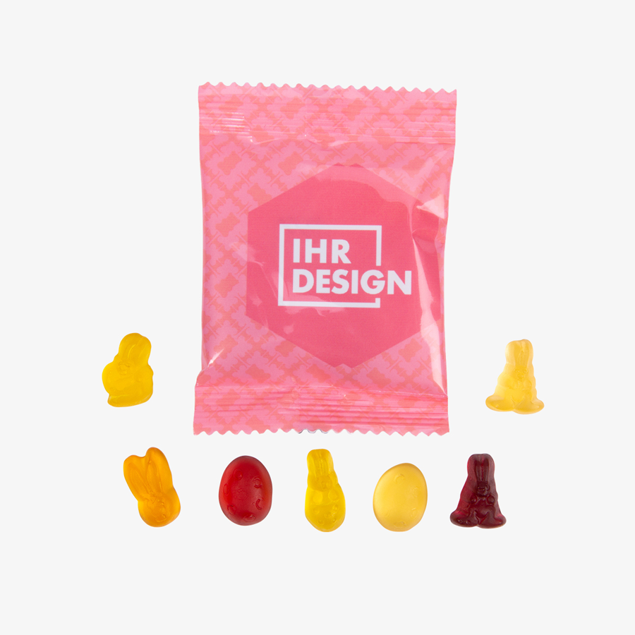 Fruchtgummi-Tütchen 10 g (Form: Ostermischung), einseitig farbig (bedruckbar)