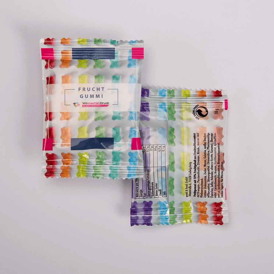 Fruchtgummi-Tüte 100 g Premium, beidseitig farbig (bedruckbar)