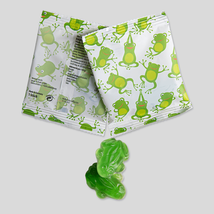 HARIBO Frosch-Fruchtgummi, ca. 7 g Tütchen, einseitig farbig (bedruckbar)