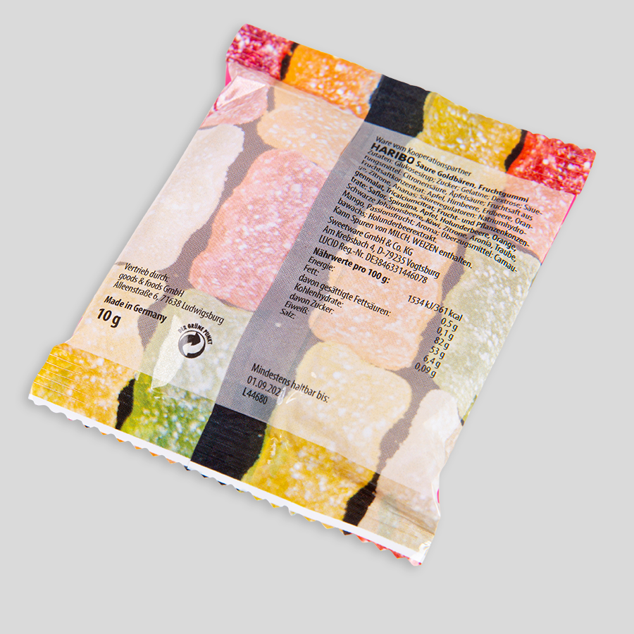HARIBO Saure Goldbären, 10 g Tütchen, beidseitig farbig (bedruckbar)
