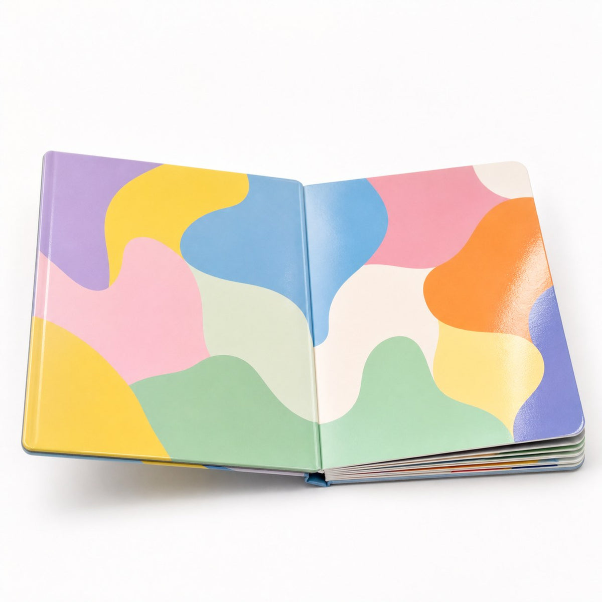 Pappbilderbuch mit Lay-Flat-Bindung, DIN A4 hoch, 4/4-farbig beidseitig bedruckt