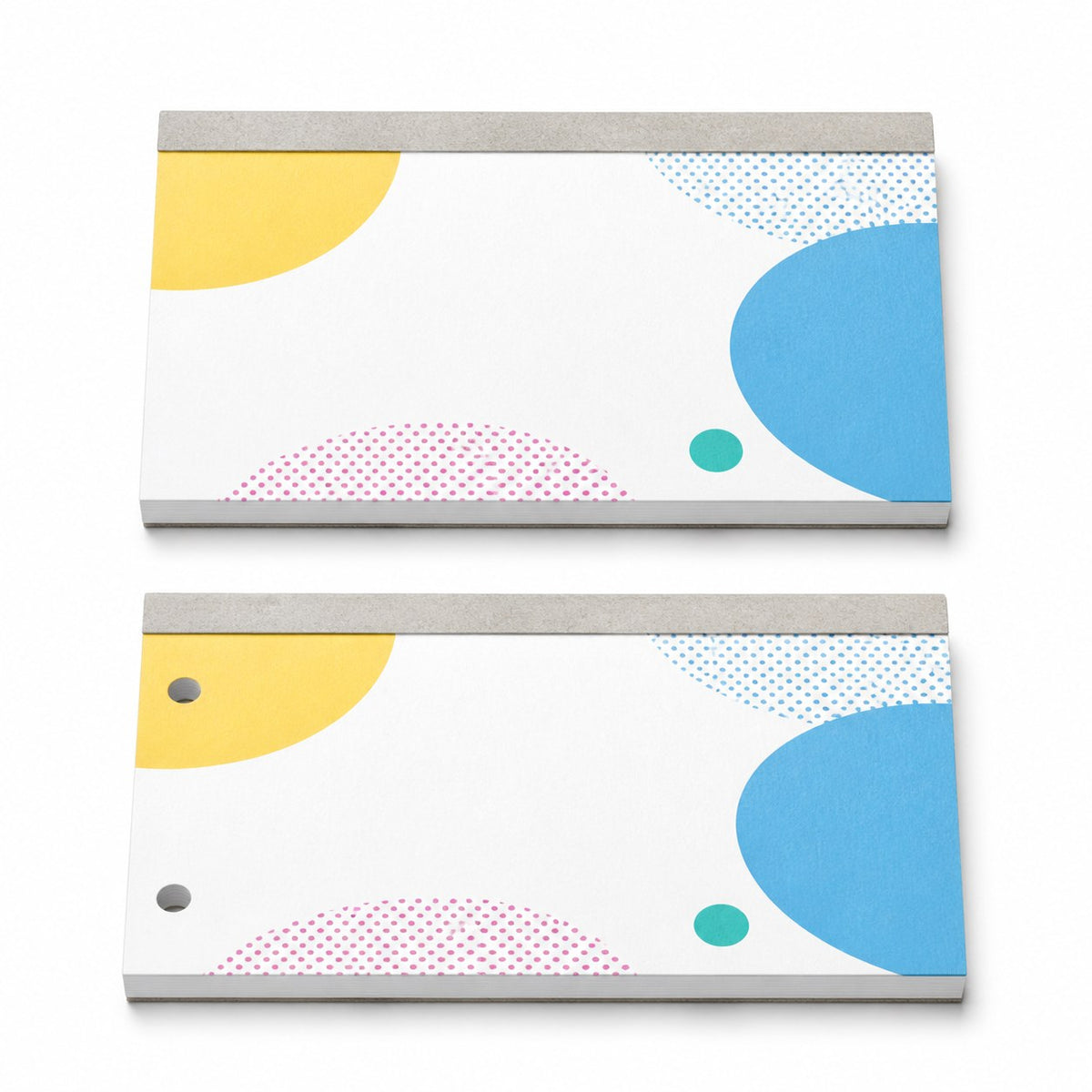 Block mit Leimbindung, DIN A7 quer, 50 Blatt, 5/0 farbig einseitig bedruckt (CMYK 4-farbig + 1 Sonderfarbe HKS oder Pantone)