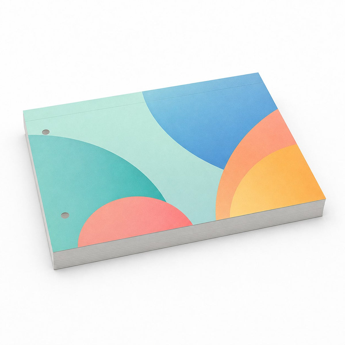 Block mit Leimbindung und Deckblatt, DIN A6 quer, 100 Blatt, 5/0 farbig einseitig bedruckt (CMYK 4-farbig + 1 Sonderfarbe HKS oder Pantone)