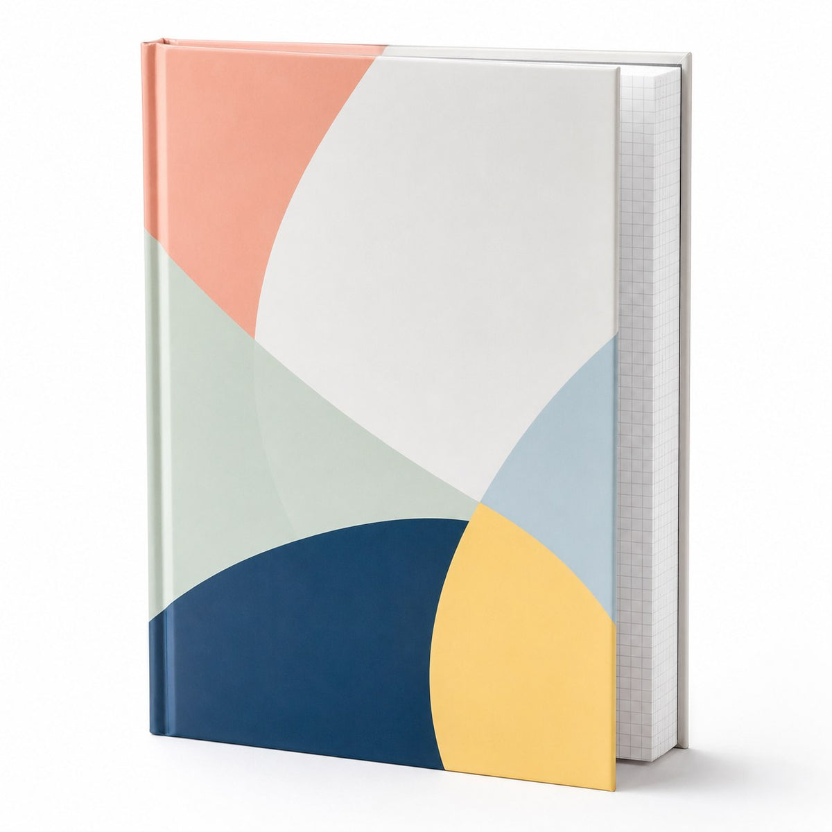Notizbuch DIN A4 hoch, Umschlag: Hardcover 4/0-farbig, Inhalt: karierte Inhaltsseiten inkl. Abrissperforation (1 cm vom Bund)
