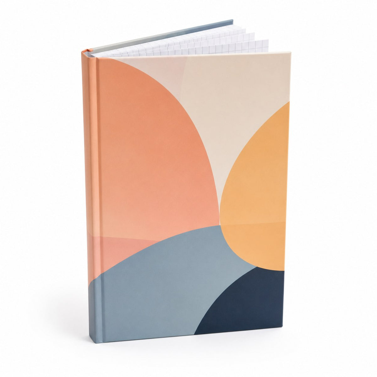 Notizbuch DIN A5 hoch, Umschlag: Hardcover 4/0-farbig, Inhalt: karierte Inhaltsseiten inkl. Abrissperforation (1 cm vom Bund)