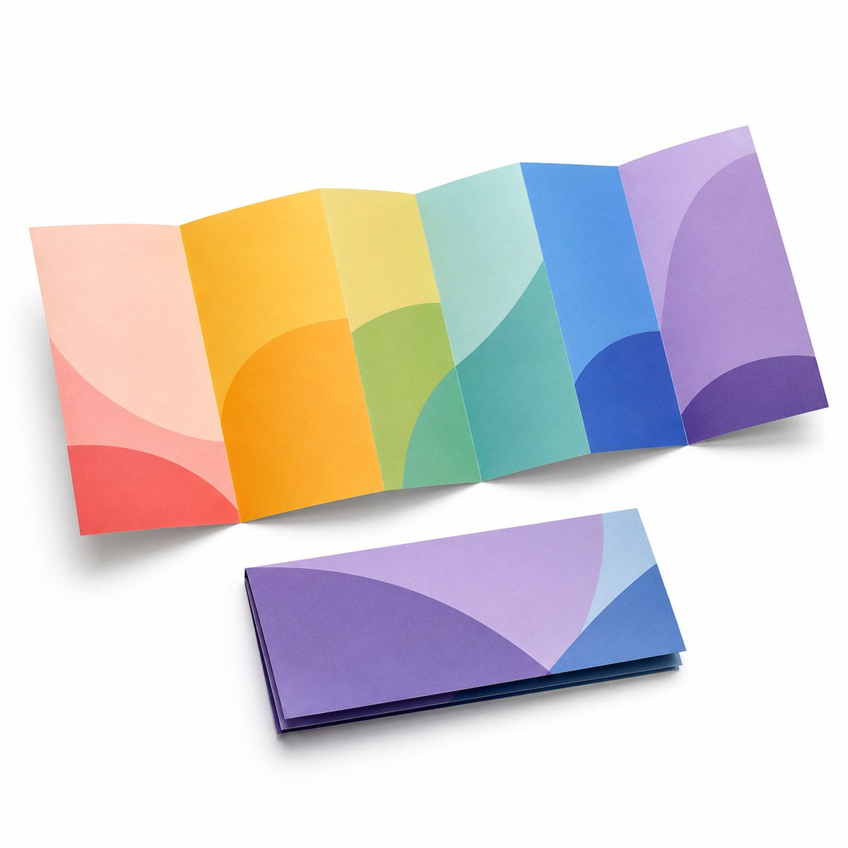 Faltblatt, gefalzt auf 15,0 cm x 26,5 cm, horizontaler Wickelfalz, 6-seitig