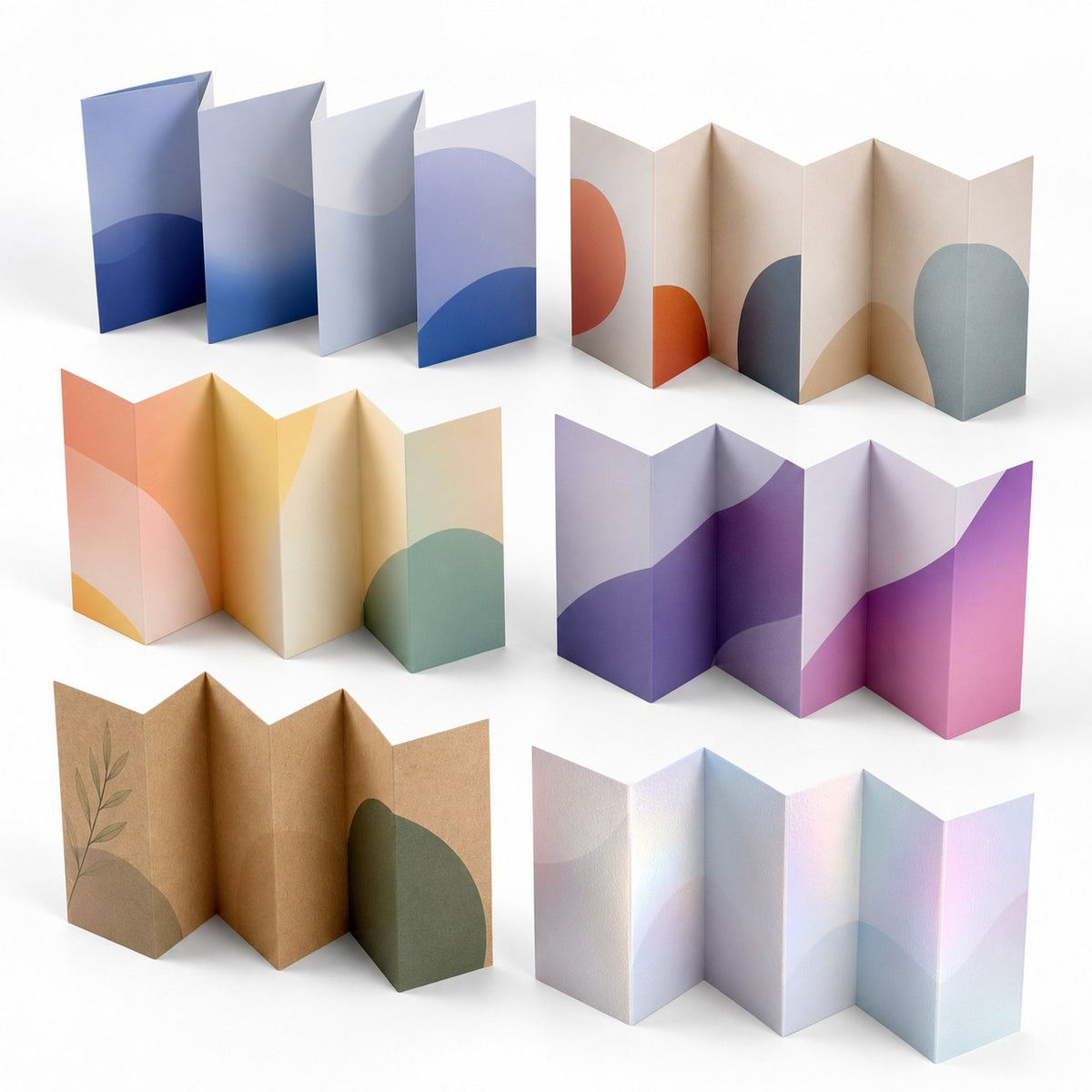 Faltblatt, gefalzt auf 29,7 cm x 10,5 cm, horizontaler Zickzackfalz, 6-seitig