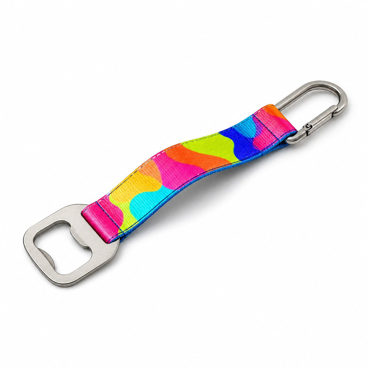 Kurzer Neon-Schlüsselanhänger mit Flaschenöffner und Karabinerhaken