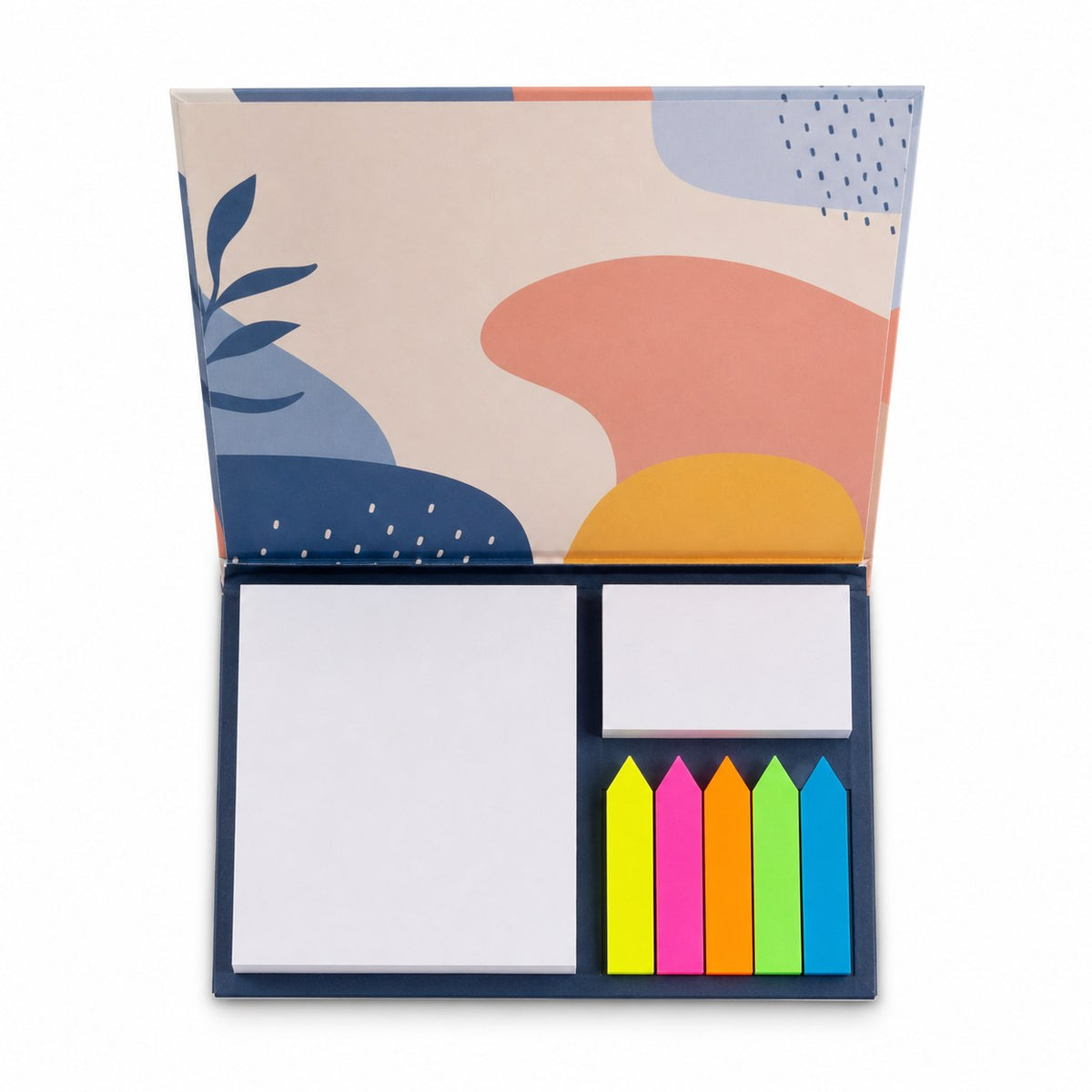 Haftnotizen-Set 50 Blatt mit Kunststoffmarkern und bedrucktem Inhalt und Softcover-Kartonumschlag