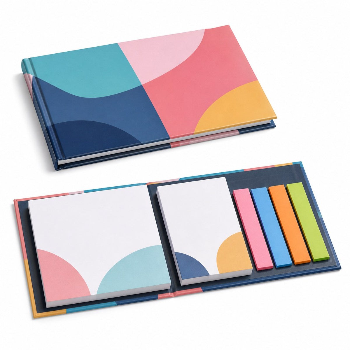 Haftnotizen-Set 100 Blatt mit Papiermarkern und bedrucktem Inhalt im Hardcover-Bucheinband