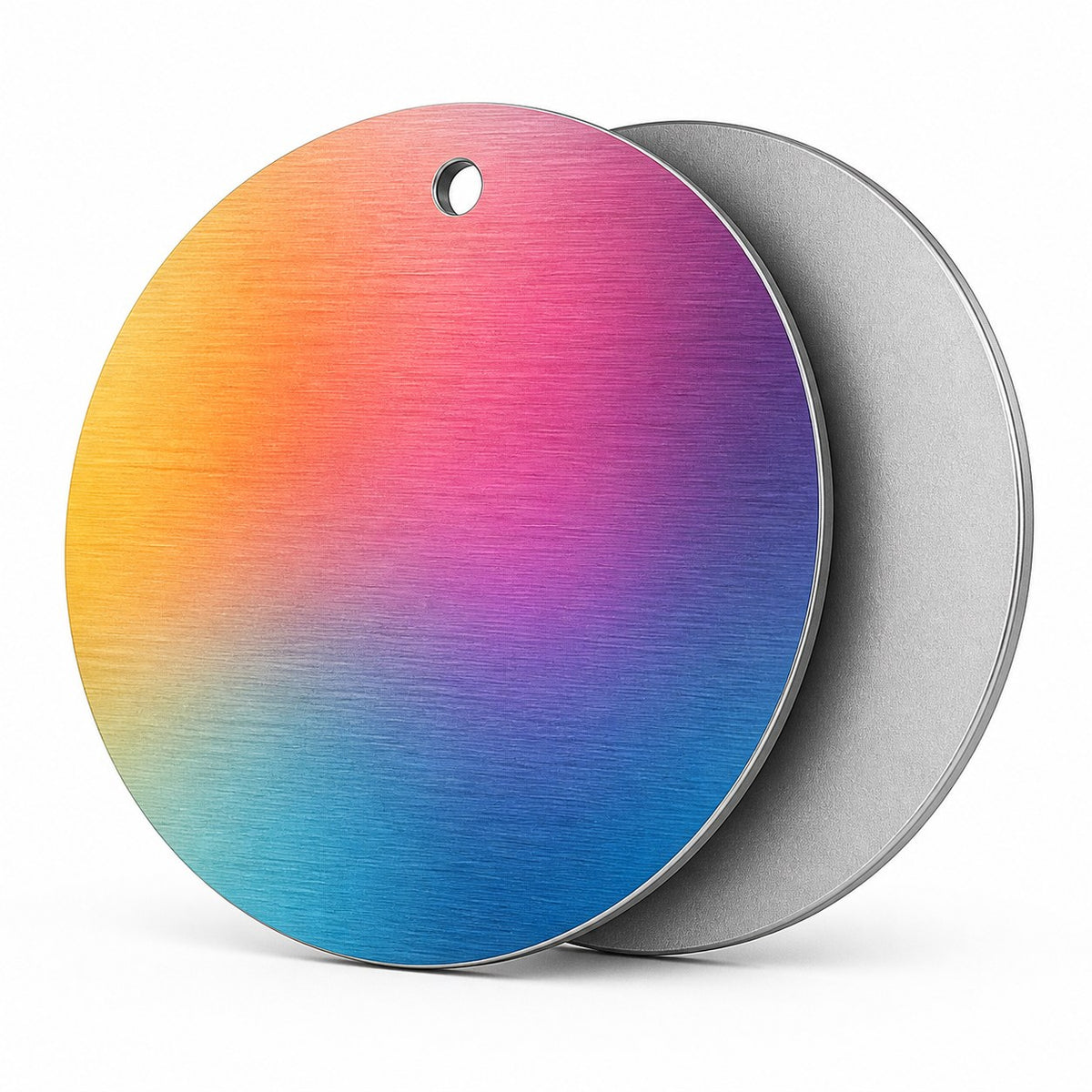 Aluminiumverbundplatte silber gebürstet in Button-Form konturgefräst