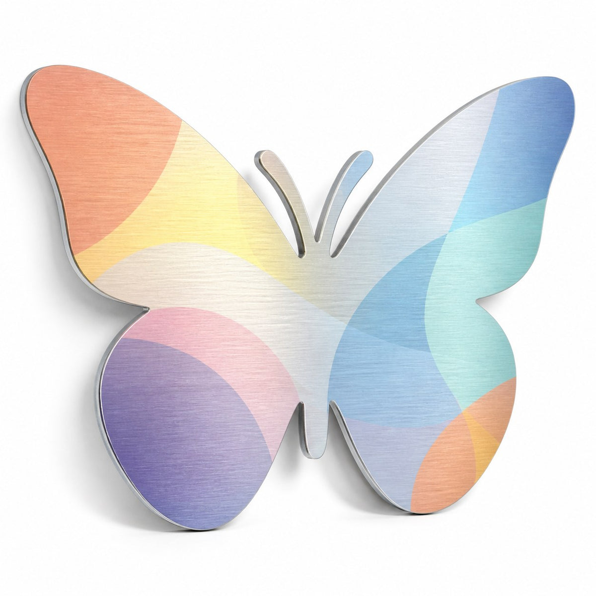 Aluminiumverbundplatte silber gebürstet in Schmetterling-Form konturgefräst