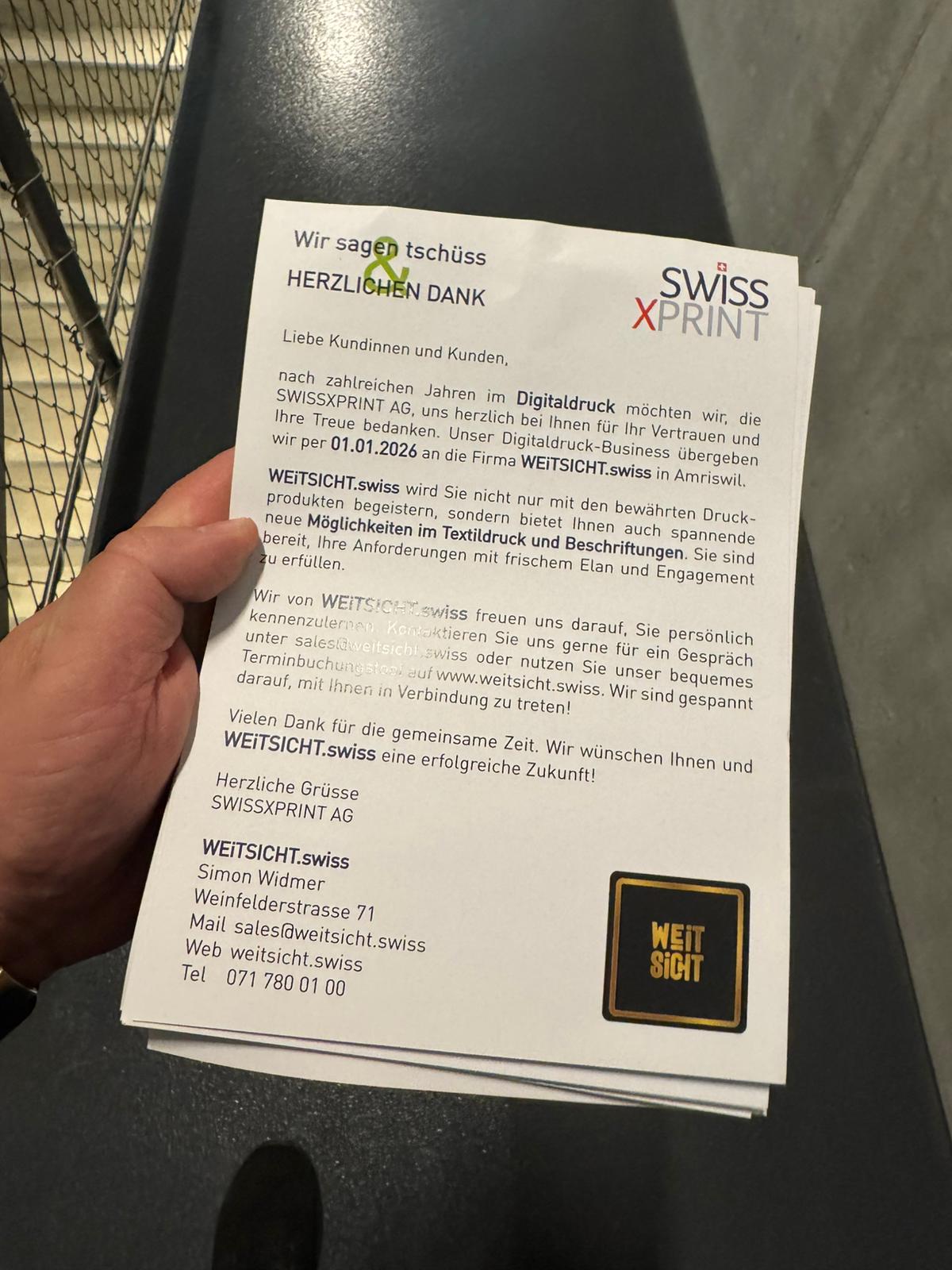 Nachfolge der SwissXPrint in Amriswil