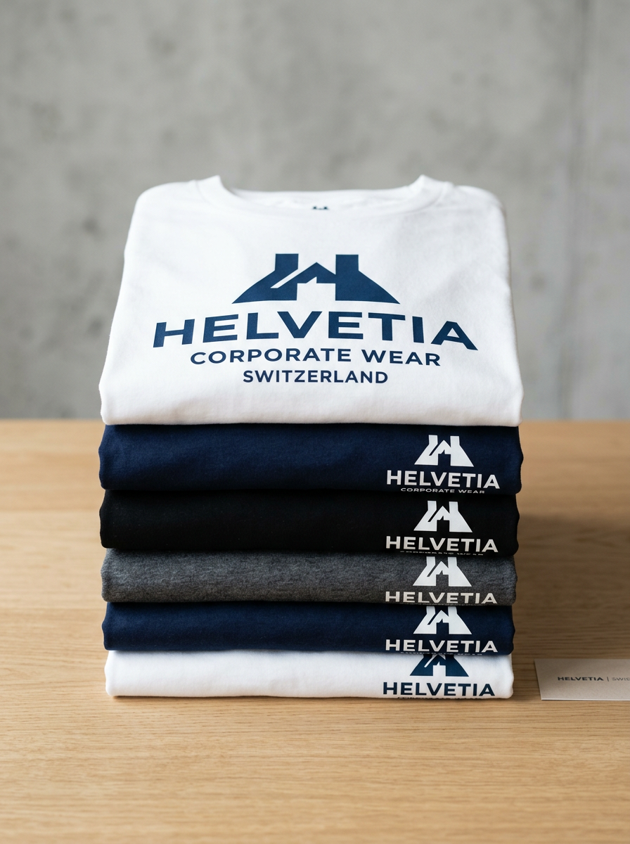 Stapel bedruckter Corporate Wear T-Shirts in verschiedenen Farben - Arbeitskleidung mit Firmenlogo