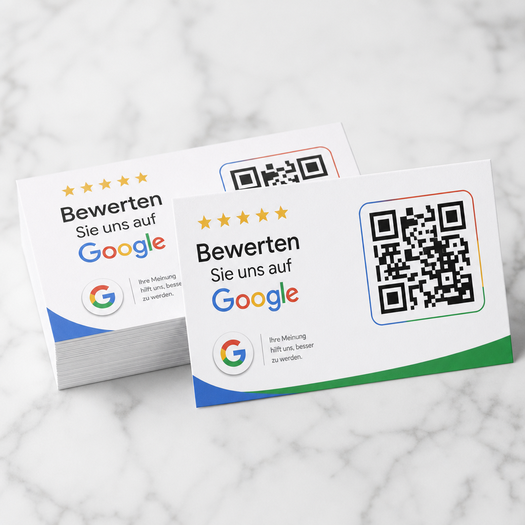 Google Bewertungskarten – 500 Stück mit individuellem Design & QR-Code