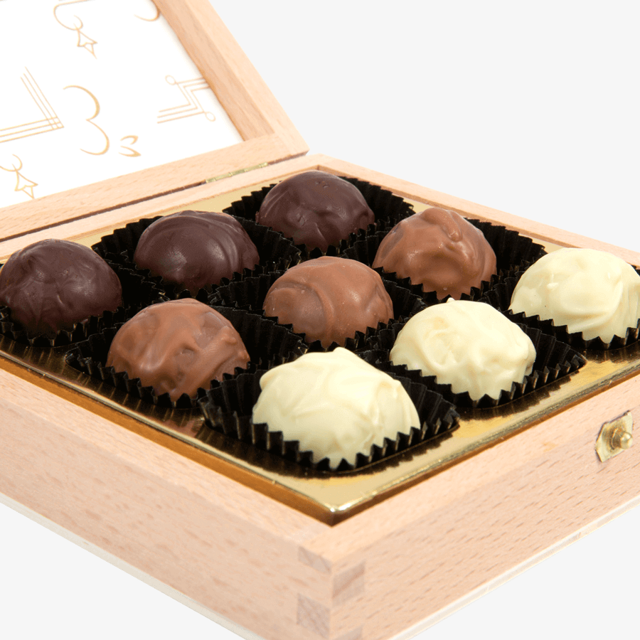9er-Pralinenbox alkoholhaltig, 100 g, einseitig farbig (bedruckbar)