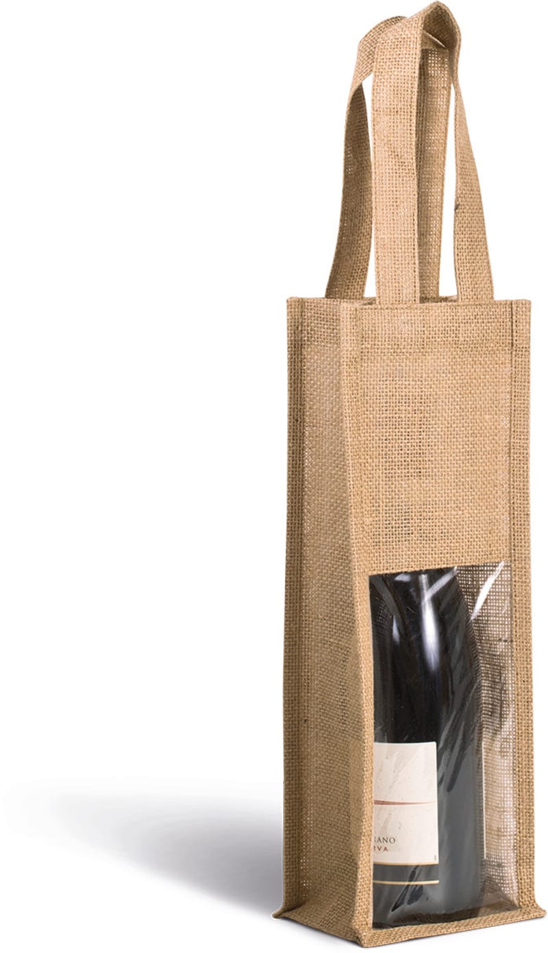 Jute-Flaschenbeutel - Natural in Front - bedruckbar und bestickbar