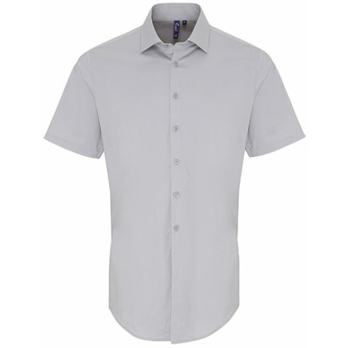 Mens Stretch Fit Cotton Poplin Short Sleeve Shirt in Detail 3 - bedruckbar und bestickbar
