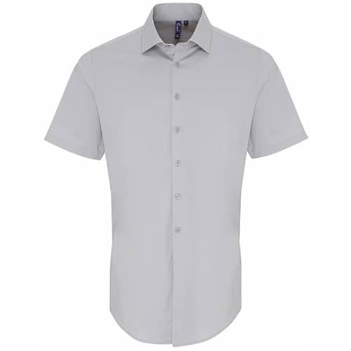Mens Stretch Fit Cotton Poplin Short Sleeve Shirt in Detail 9 - bedruckbar und bestickbar