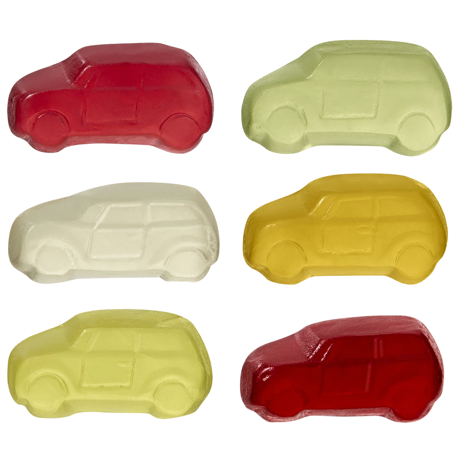 Fruchtgummi-Tütchen 10 g (Form: Autos), einseitig farbig (bedruckbar)