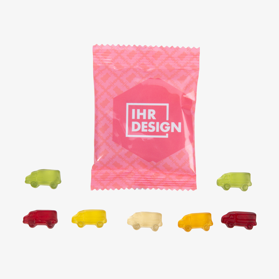 Fruchtgummi-Tütchen 10 g (Form: LKW), beidseitig farbig (bedruckbar)