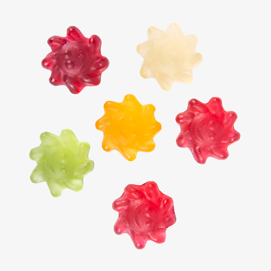 Fruchtgummi-Tütchen 10 g (Form: Sonne), einseitig farbig (bedruckbar)