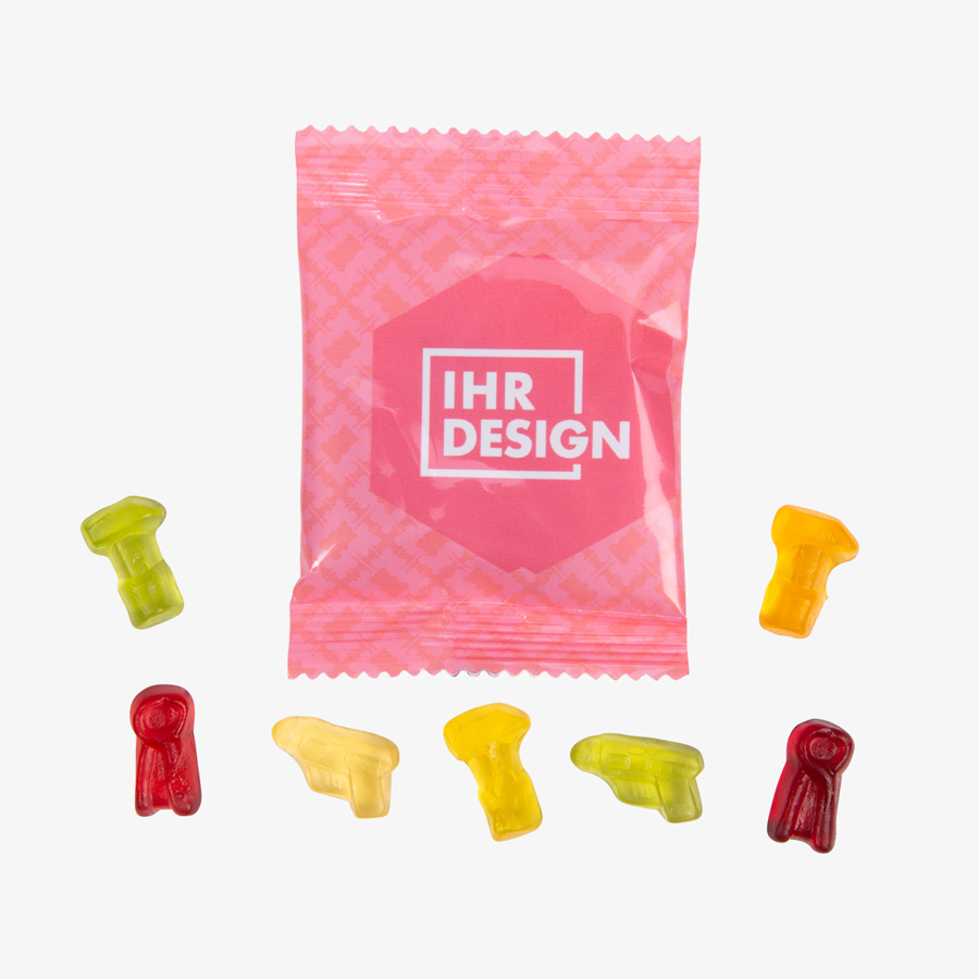 Fruchtgummi-Tütchen 10 g (Form: Werkzeuge), beidseitig farbig (bedruckbar)