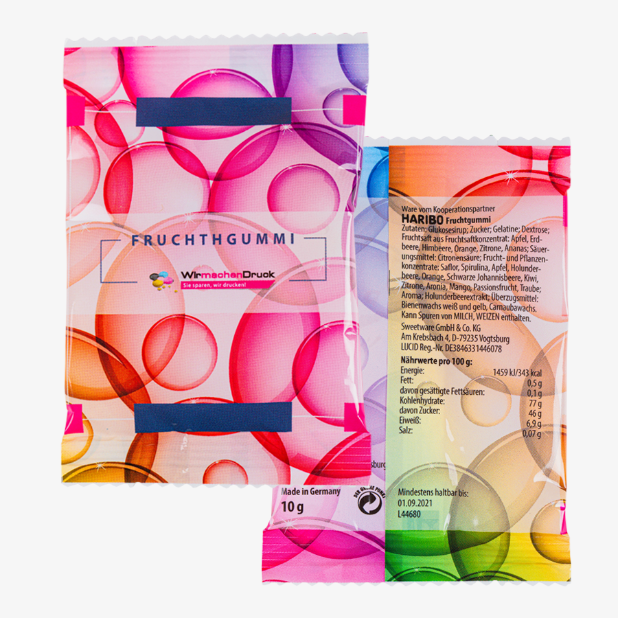HARIBO Herzen, 10 g Tütchen, beidseitig farbig (bedruckbar)