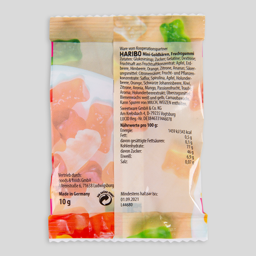 HARIBO Mini-Goldbären, 10 g Tütchen, beidseitig farbig (bedruckbar)