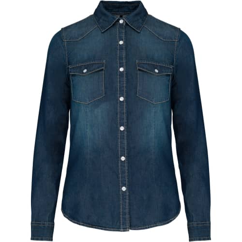 Damen Denim-Hemd langarm in Front - bedruckbar und bestickbar
