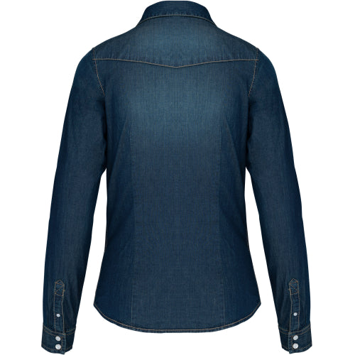 Damen Denim-Hemd langarm in Detail 3 - bedruckbar und bestickbar