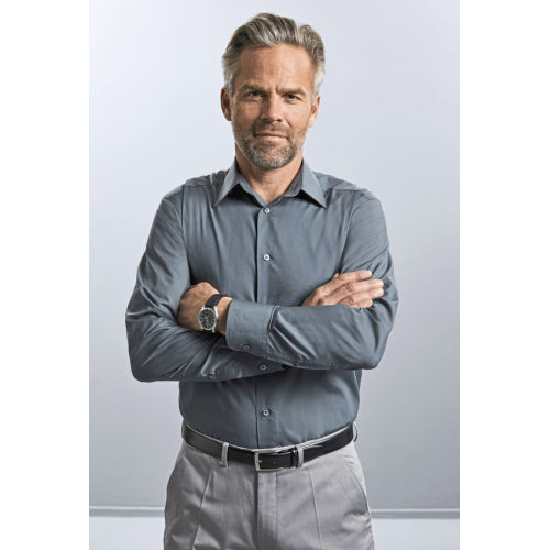 Men`s Long Sleeve Polycotton Tailored Poplin Shirt in Rueckseite - bedruckbar und bestickbar