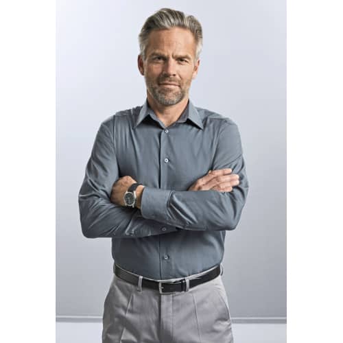 Men`s Long Sleeve Polycotton Tailored Poplin Shirt in Detail 16 - bedruckbar und bestickbar