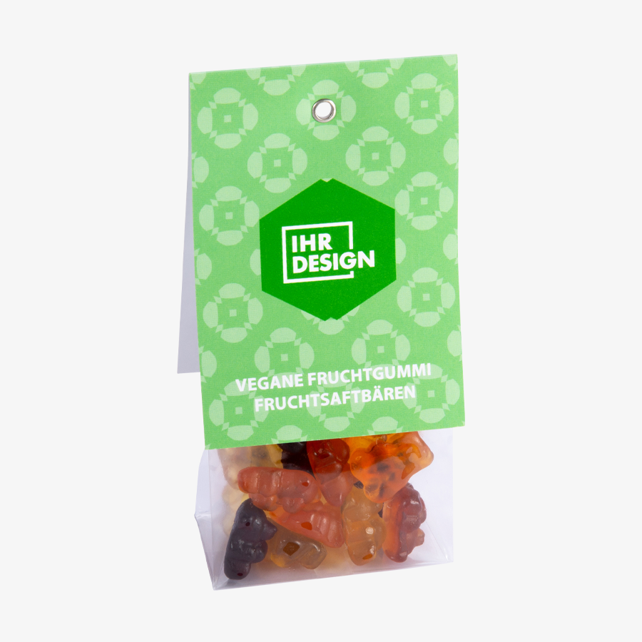Vegane Fruchtsaftbären 80 g Folienbeutel, beidseitig (bedruckbar)