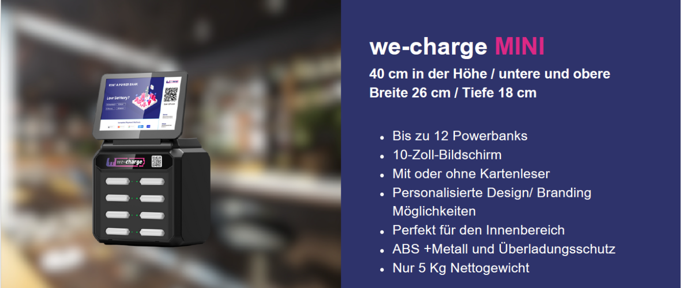 WECHARGE Mini – 10 Zoll Digital Signage Werbescreen für Cafés, Coiffeursalons und kleine Geschäfte in der Schweiz