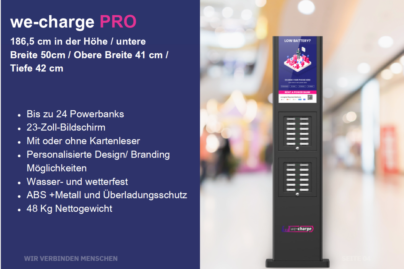 WECHARGE Pro – 23 Zoll Digital Signage Werbedisplay für Restaurants und Hotels in der Schweiz