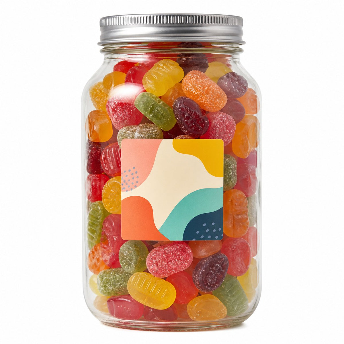 Bunter Fruchtgummi-Mix 800g Einmachglas, einseitig farbig (bedruckbar)