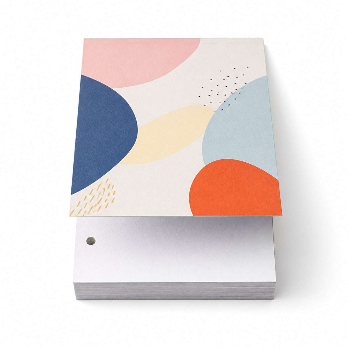 Block mit Leimbindung und Deckblatt, DIN A6, 50 Blatt, 5/0 farbig einseitig bedruckt (CMYK 4-farbig + 1 Sonderfarbe HKS oder Pantone)