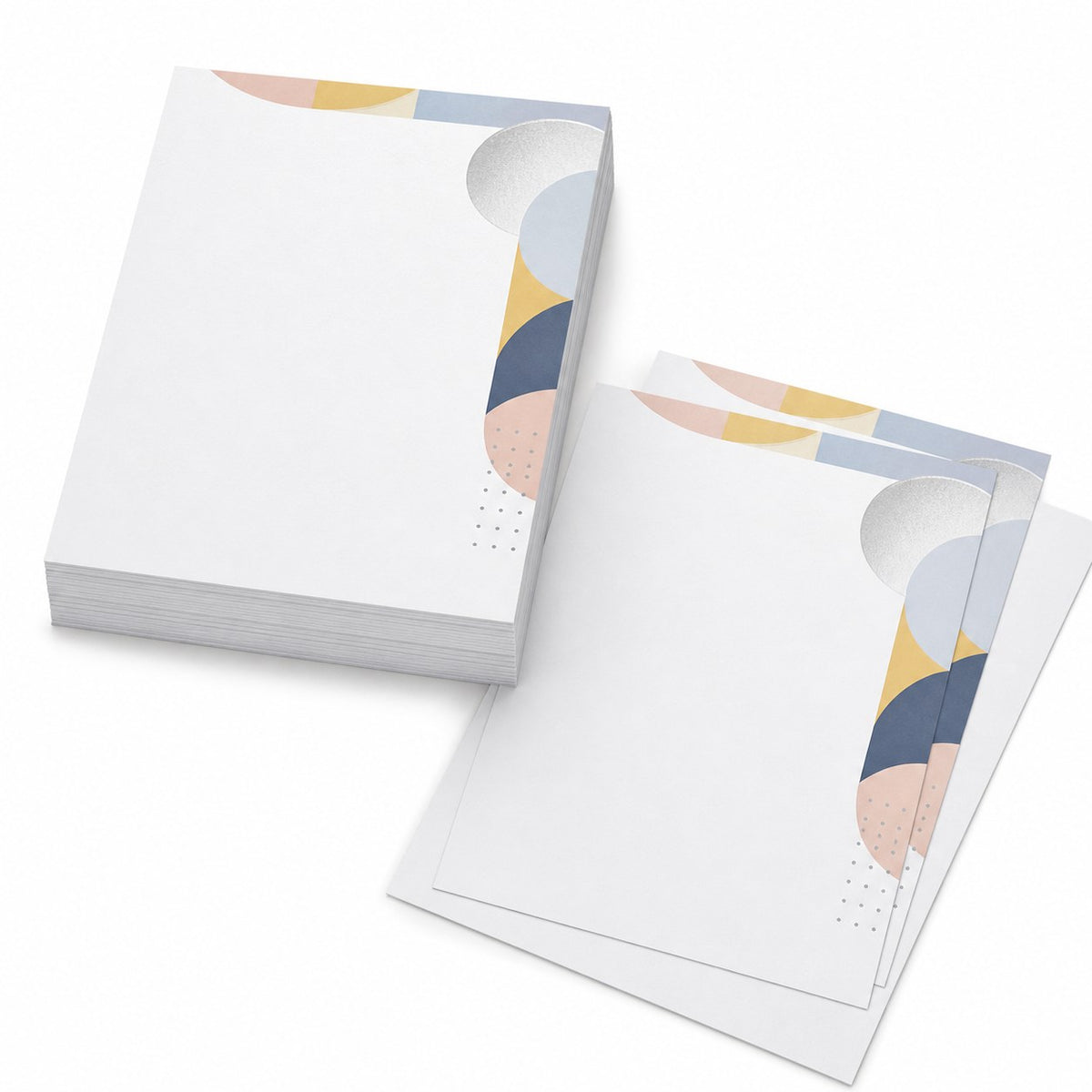 Briefpapier DIN A5, 5/0 farbig, (Vorderseite: CMYK 4-farbig + Silber-Farbe / Rückseite: unbedruckt)