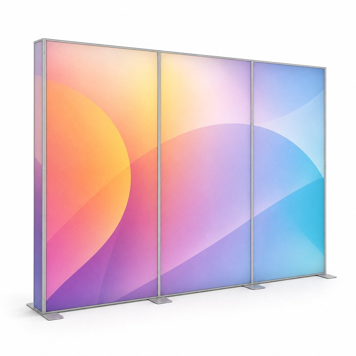 Spannrahmen Messesystem (3er Set) mit optisch durchgehendem Motiv (geteilt), Vorder- und Rückseite bedruckt, 6 Textile