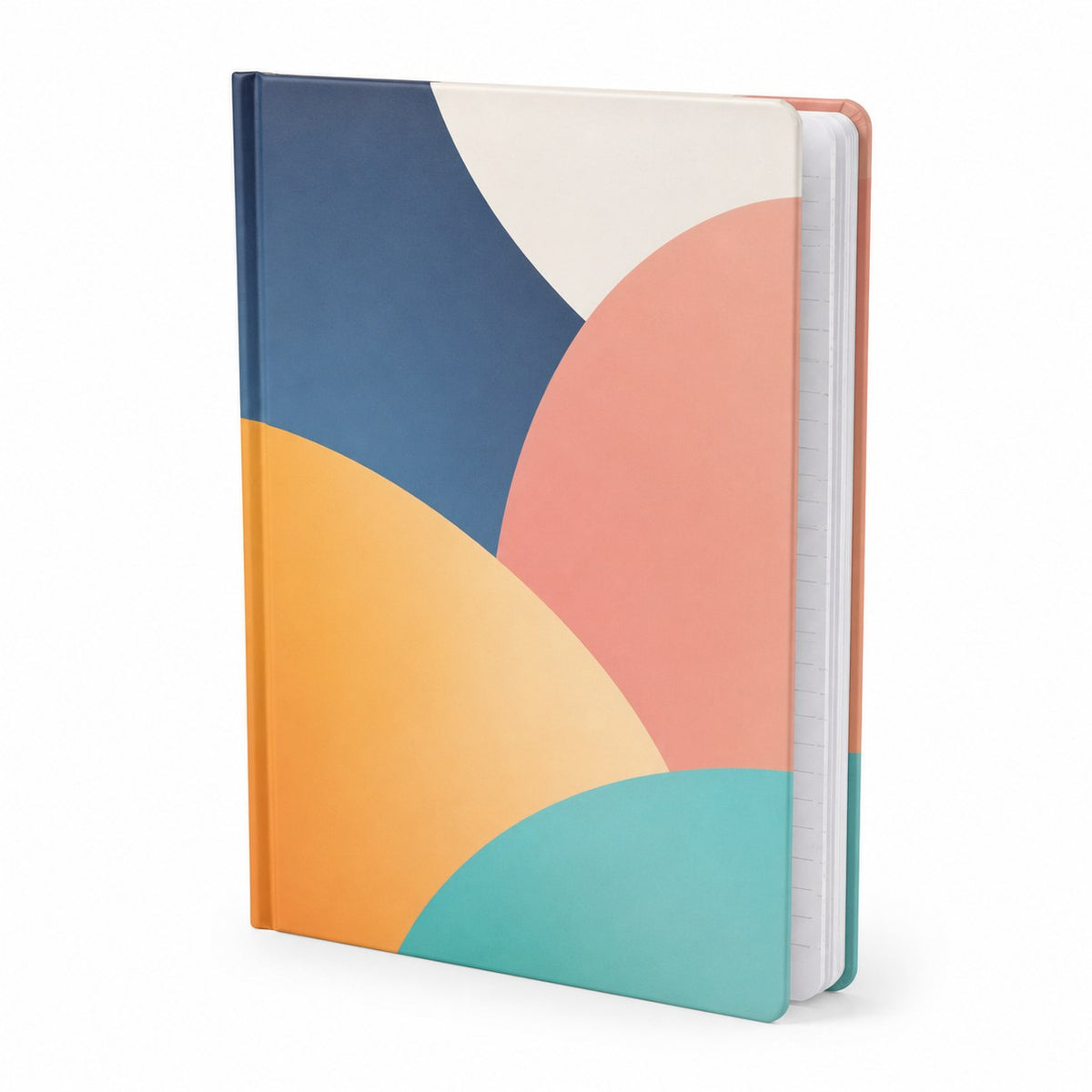Notizbuch DIN A5 hoch, Umschlag: Hardcover 4/0-farbig, Inhalt: linierte Inhaltsseiten inkl. Abrissperforation (1 cm vom Bund)