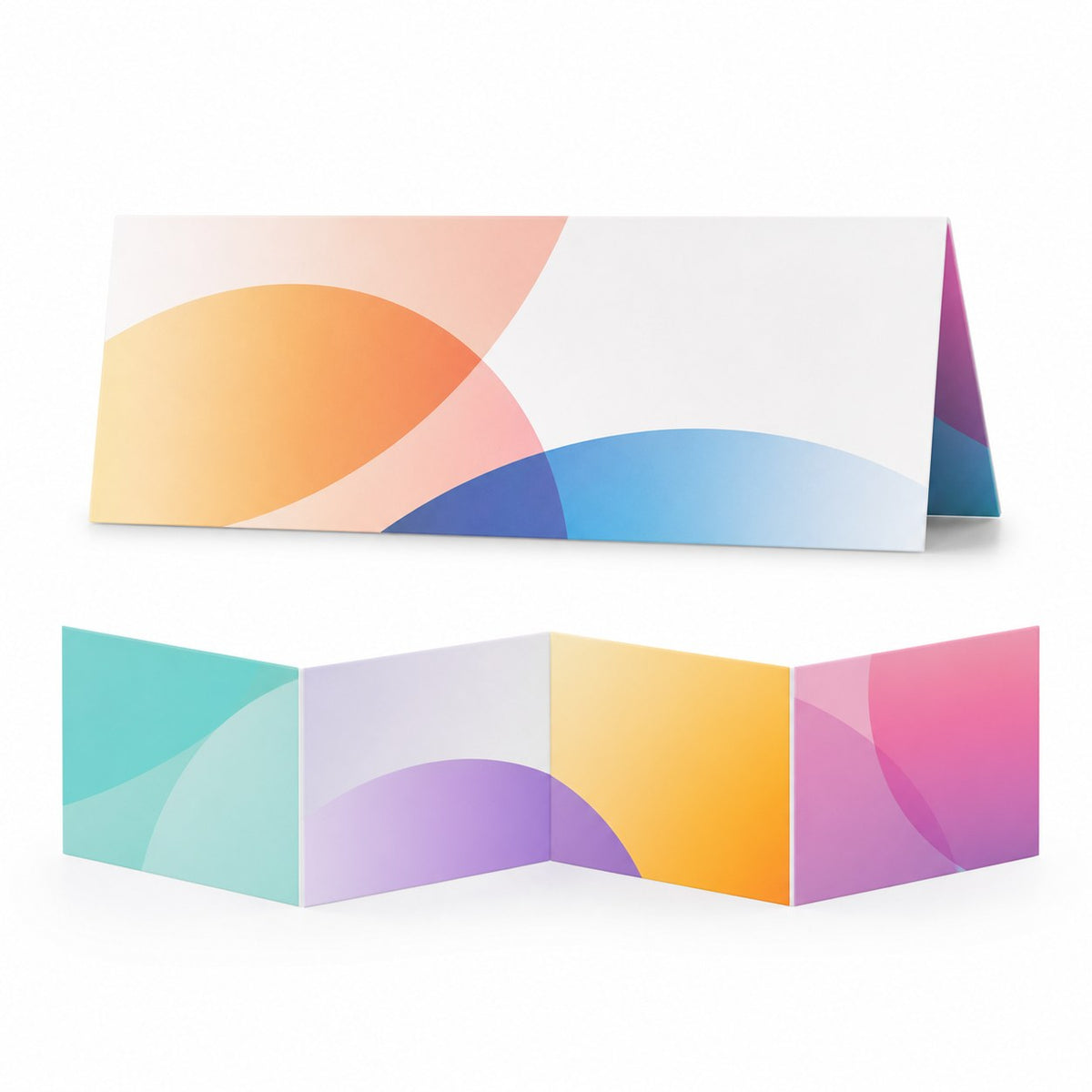 Postkarte, gefalzt auf DIN lang quer (21,0 x 9,9 cm), 4-seitig, mit allen Veredelungskombinationen
