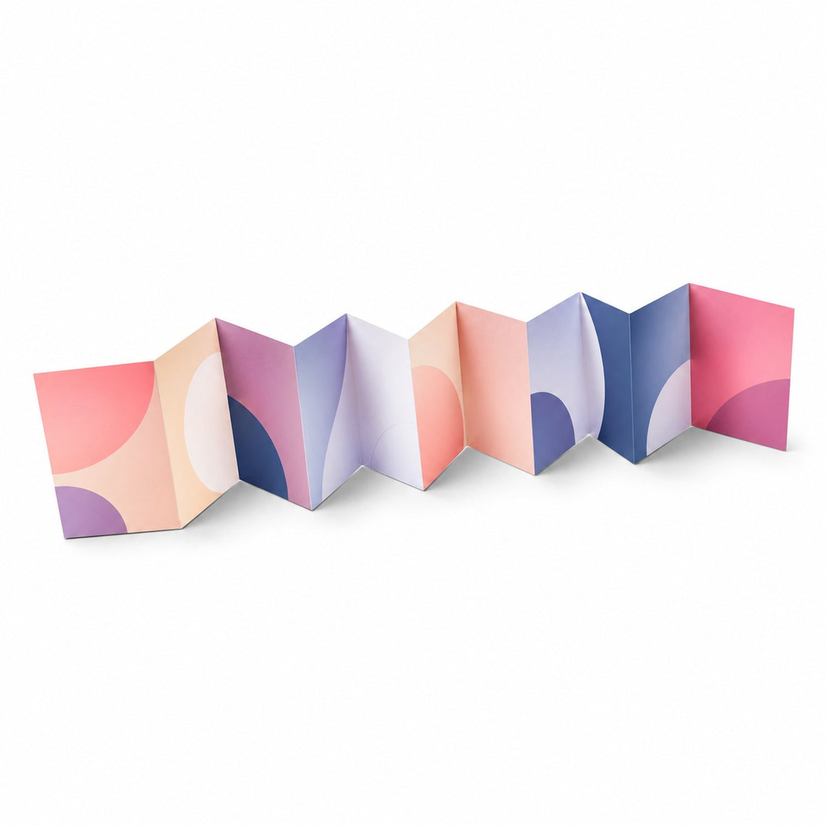 Faltblatt, gefalzt auf Quadrat 10,0 cm x 10,0 cm, horizontaler Zickzackfalz, 8-seitig